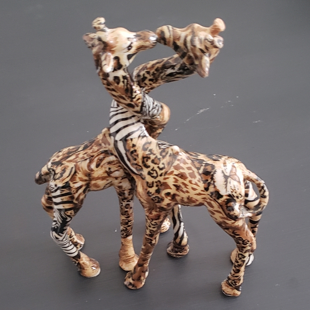 La Vie Glazed Giraffe Figurines Safari Patchwork
